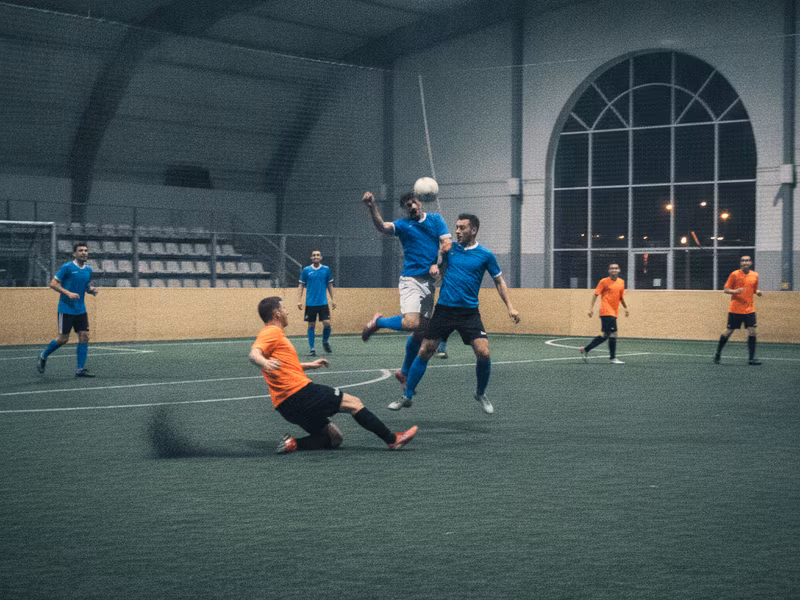 Az Angyal FC csapata meccs közben a fedett pályán