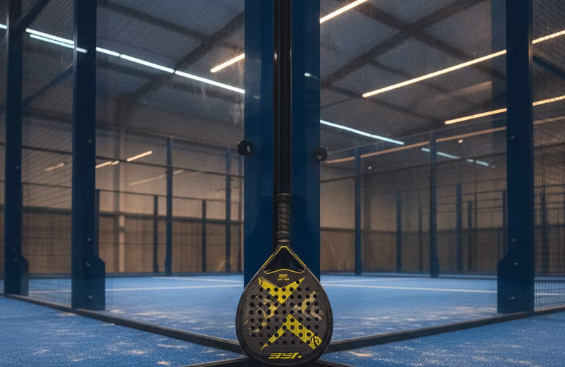 Padel pálya üvegfala ütővel